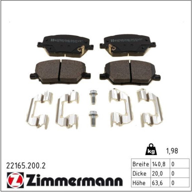 Zimmermann Bremsbelagsatz, Scheibenbremse 22165.200.2
