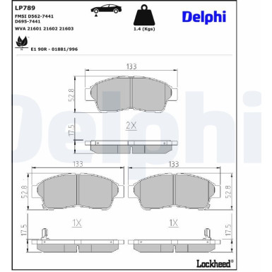 Delphi | Bremsbelagsatz, Scheibenbremse | LP789
