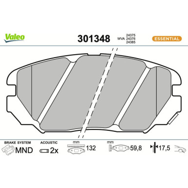 Valeo Bremsbelagsatz, Scheibenbremse ESSENTIAL 301348
