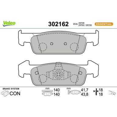 Valeo Bremsbelagsatz, Scheibenbremse ESSENTIAL 302162
