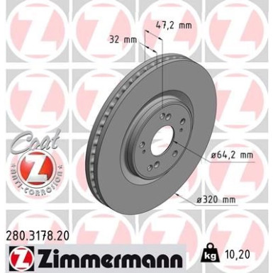 Zimmermann 2 x ZIMMERMANN Bremsscheibe Coat Z 280.3178.20