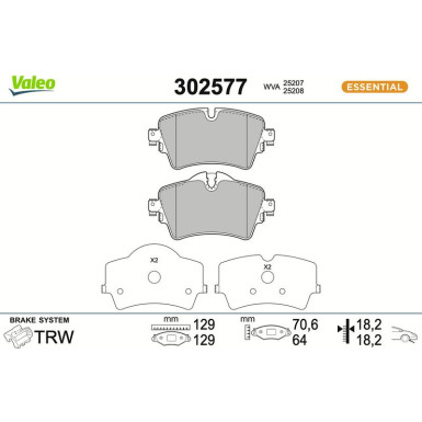 Valeo Bremsbelagsatz, Scheibenbremse ESSENTIAL 302577