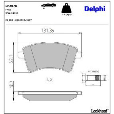 Delphi Bremsbelagsatz, Scheibenbremse LP2078