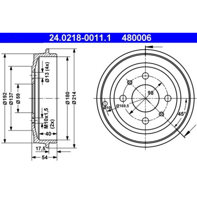 ATE | Bremstrommel | 03.0520-8220.3, 24.0218-0011.1