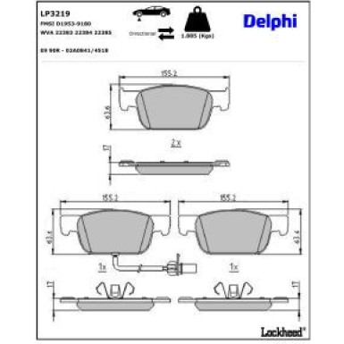 Delphi Bremsbelagsatz, Scheibenbremse LP3219 Delphi Bremsbelagsatz, Scheibenbremse LP3219