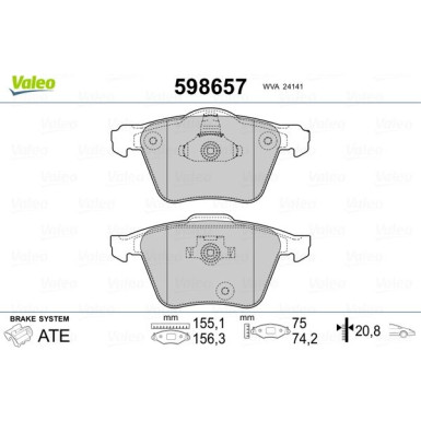 Valeo | Bremsbelagsatz, Scheibenbremse | 598657