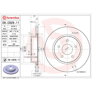 Brembo Bremsscheibe PRIME LINE - UV Coated 09.C929.11 Brembo Bremsscheibe PRIME LINE - UV Coated 09.C929.11