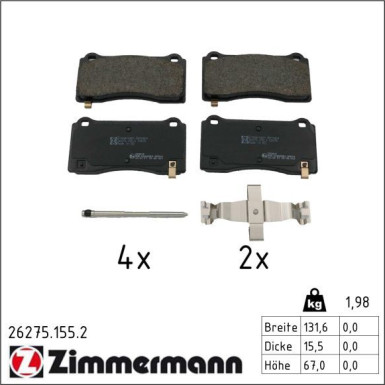 Zimmermann Bremsbelagsatz, Scheibenbremse 26275.155.2