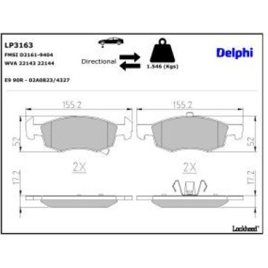 Delphi Bremsbelagsatz, Scheibenbremse LP3163