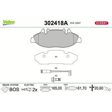 Valeo | Bremsbelagsatz, Scheibenbremse | 302418A Valeo | Bremsbelagsatz, Scheibenbremse | 302418A