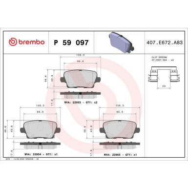 Brembo Bremsbelagsatz, Scheibenbremse PRIME LINE P 59 097