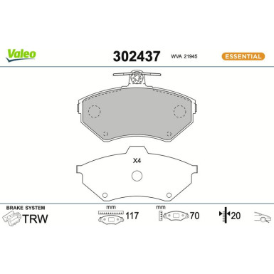 Valeo Bremsbelagsatz, Scheibenbremse ESSENTIAL 302437