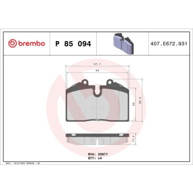 Brembo Bremsbelagsatz, Scheibenbremse PRIME LINE P 85 094