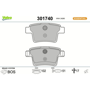 Valeo | Bremsbelagsatz, Scheibenbremse | 301740