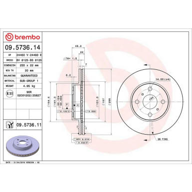 Brembo Bremsscheibe PRIME LINE - UV Coated 09.5736.11