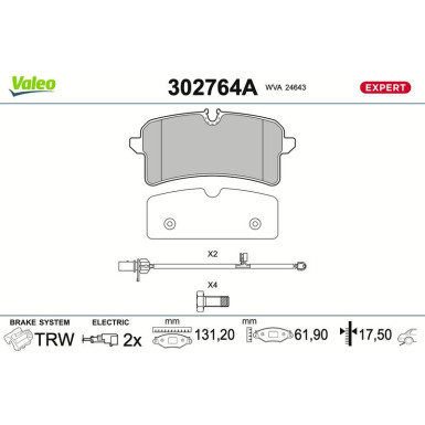 Valeo Bremsbelagsatz, Scheibenbremse EXPERT 302764A