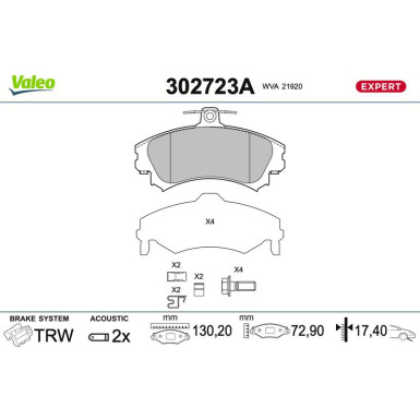 Valeo Bremsbelagsatz, Scheibenbremse EXPERT 302723A