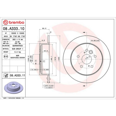 Brembo Bremsscheibe PRIME LINE - UV Coated 08.A333.11