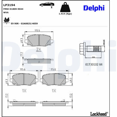 Delphi | Bremsbelagsatz, Scheibenbremse | LP3194