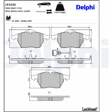 Delphi | Bremsbelagsatz, Scheibenbremse | LP1525