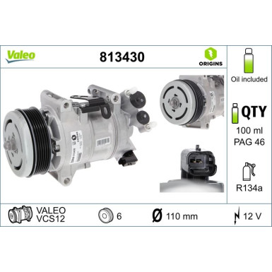 813430 Kompressor, Klimaanlage VALEO ORIGINS - NEW O.E. TECHNOLOGIE