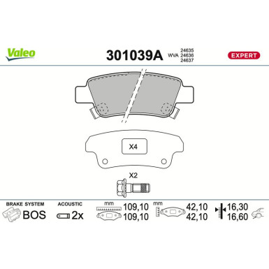 Valeo Bremsbelagsatz, Scheibenbremse EXPERT 301039A