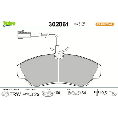 Valeo | Bremsbelagsatz, Scheibenbremse | 302061