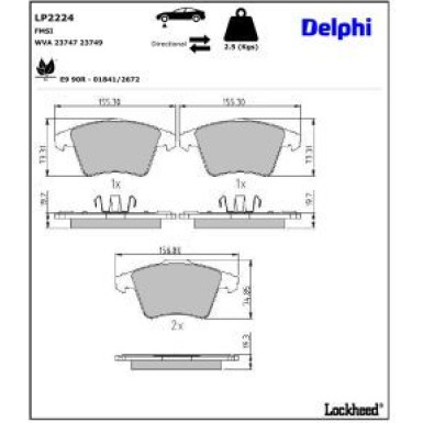 Delphi Bremsbelagsatz, Scheibenbremse LP2224 Delphi Bremsbelagsatz, Scheibenbremse LP2224