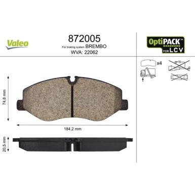 872005 Bremsbelagsatz, Scheibenbremse OPTIPACK for LCV