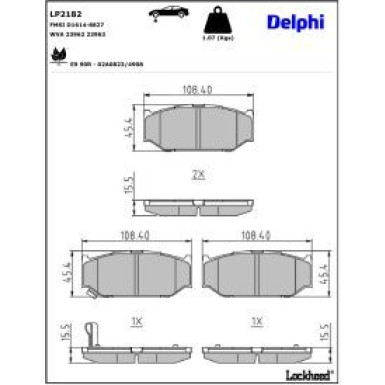Delphi Bremsbelagsatz, Scheibenbremse LP2182