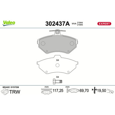 Valeo | Bremsbelagsatz, Scheibenbremse | 302437A