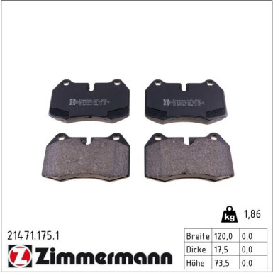 Zimmermann Bremsbelagsatz, Scheibenbremse 21471.175.1