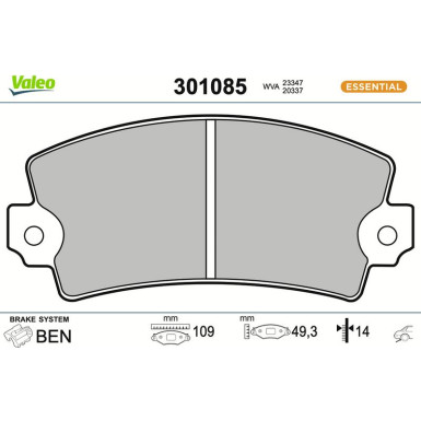 Valeo Bremsbelagsatz, Scheibenbremse ESSENTIAL 301085