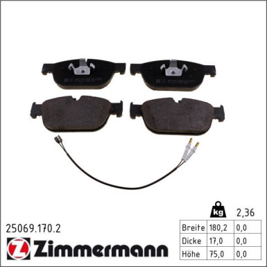 Zimmermann Bremsbelagsatz, Scheibenbremse 25069.170.2