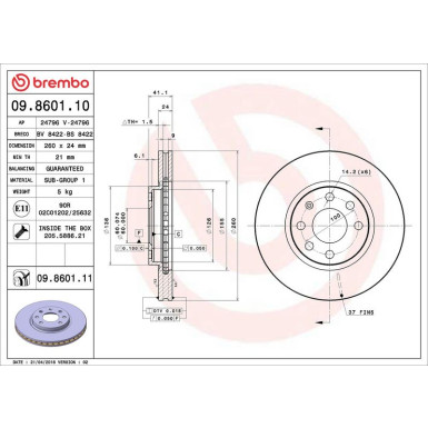 09.8601.11 Bremsscheibe PRIME LINE - UV Coated