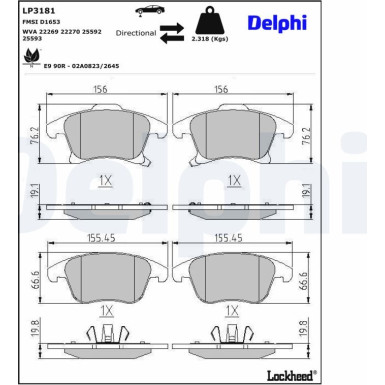 Delphi | Bremsbelagsatz, Scheibenbremse | LP3181 Delphi | Bremsbelagsatz, Scheibenbremse | LP3181