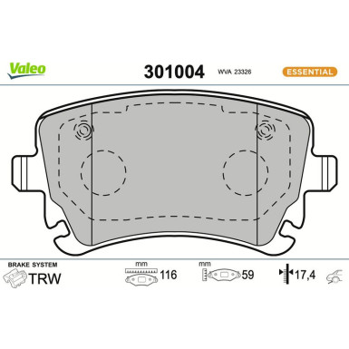 Valeo | Bremsbelagsatz, Scheibenbremse | 301004