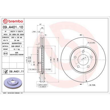 Brembo Bremsscheibe PRIME LINE - UV Coated 09.A401.11