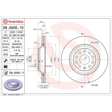 09.A200.11 Bremsscheibe PRIME LINE - UV Coated
