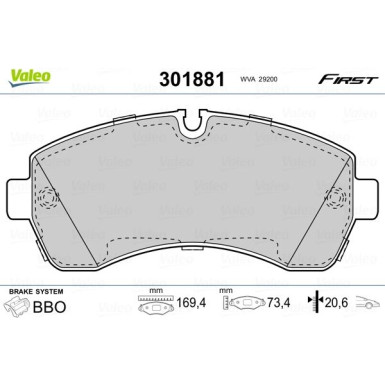 Valeo | Bremsbelagsatz, Scheibenbremse | 301881