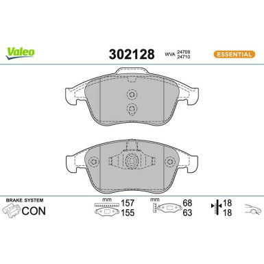 Valeo Bremsbelagsatz, Scheibenbremse ESSENTIAL 302128
