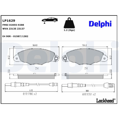 Delphi | Bremsbelagsatz, Scheibenbremse | LP1629