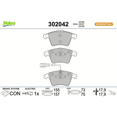 Valeo | Bremsbelagsatz, Scheibenbremse | 302042