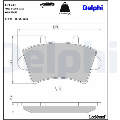 Delphi | Bremsbelagsatz, Scheibenbremse | LP1746