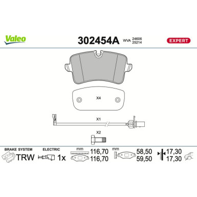 Valeo | Bremsbelagsatz, Scheibenbremse | 302454A