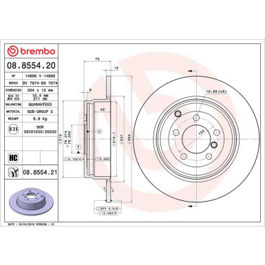 08.8554.21 Bremsscheibe PRIME LINE - UV Coated