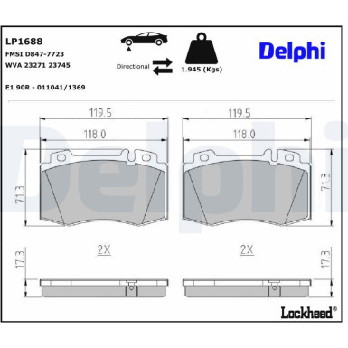 Delphi | Bremsbelagsatz, Scheibenbremse | LP1688