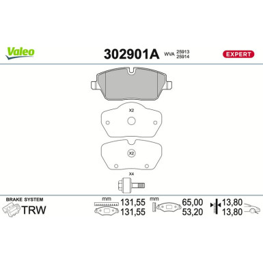 Valeo Bremsbelagsatz, Scheibenbremse EXPERT 302901A