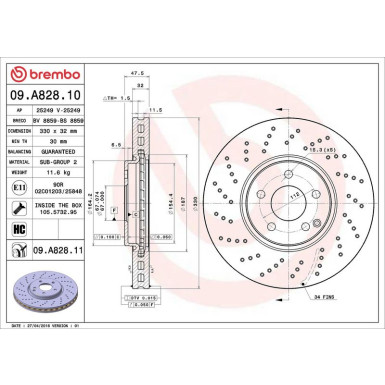 09.A828.11 Bremsscheibe PRIME LINE - UV Coated