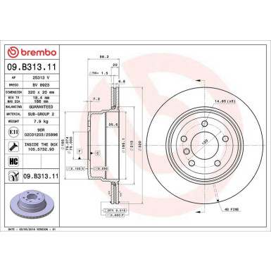 09.B313.11 Bremsscheibe PRIME LINE - UV Coated